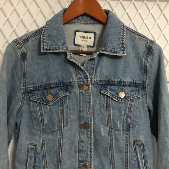 FOREVER 21 Distressed Denim Jacket Light-wash Blue - Picture 2 of 11